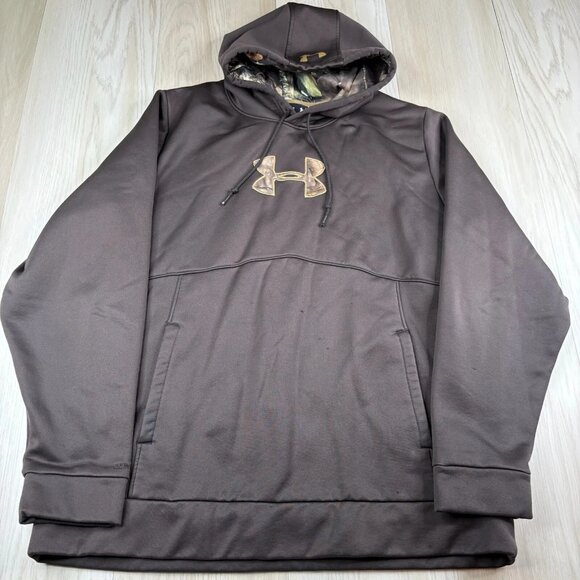 Under Armour 1279836 Mens Brown Storm Icon Caliber Fleece Pullover Hoodie Sz 2XL - Picture 1 of 14